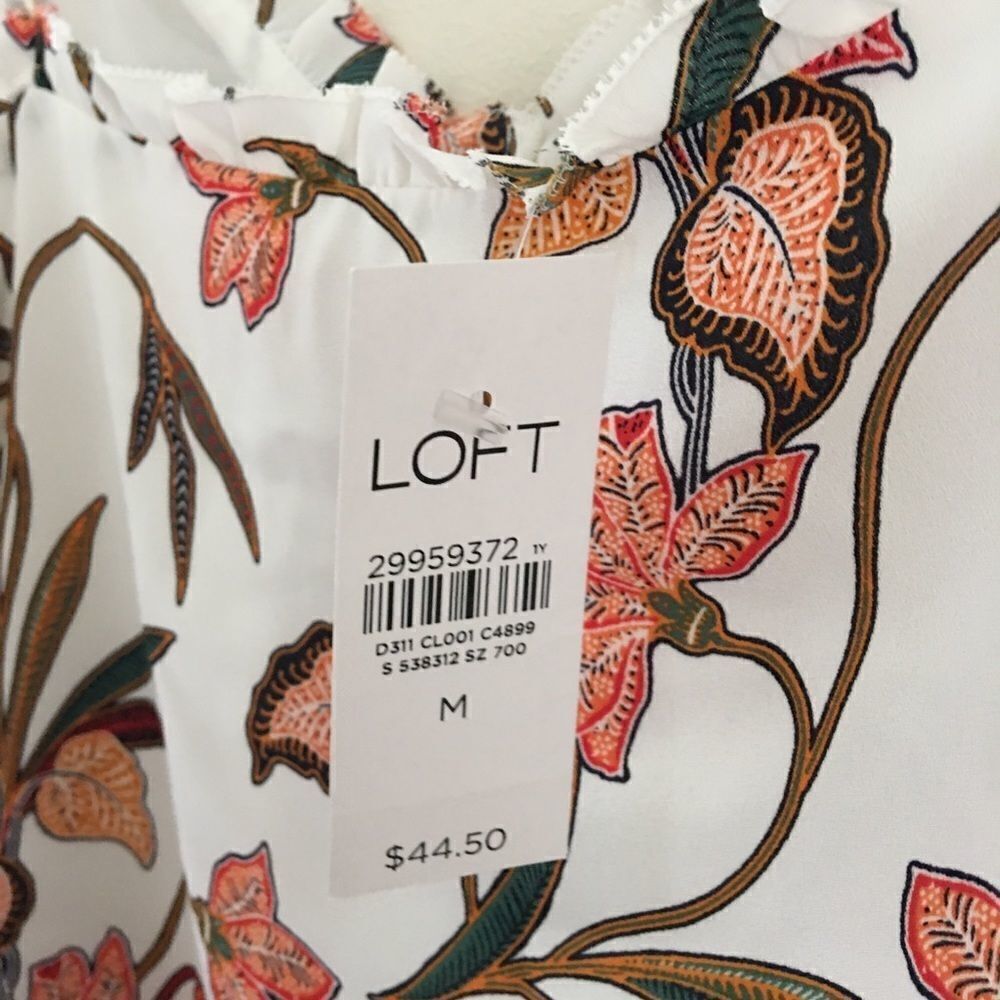 LOFT white & floral tank top | NWT | Size M - Picture 4 of 9